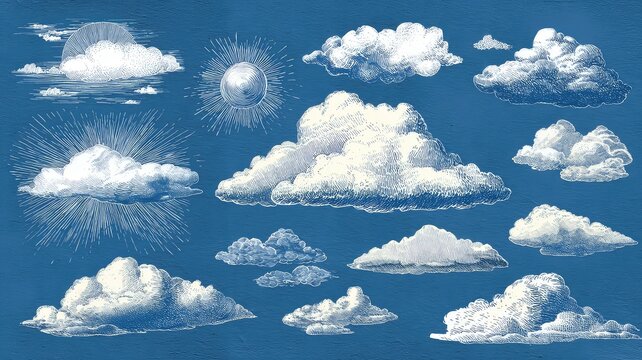A set of doodle cloud icons in different shapes