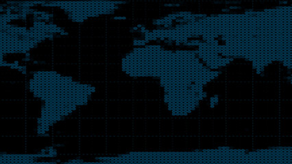 World Map Composed of Blue Dots on a Dark Grid Background earth planet © Surjomukhi