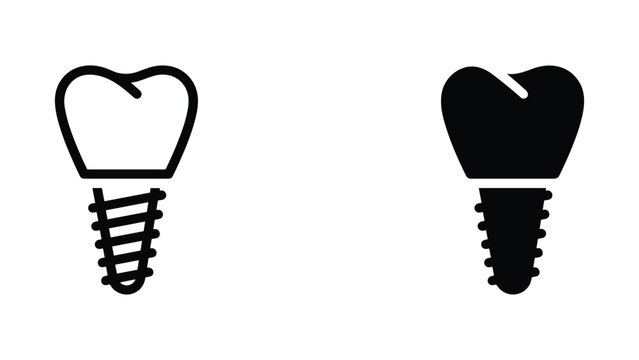 Dental implant tooth replacement icon in flat line and solid style