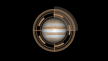 Jupiter Planet in Futuristic Targeting Reticle on Black Background astronomy circle © Surjomukhi