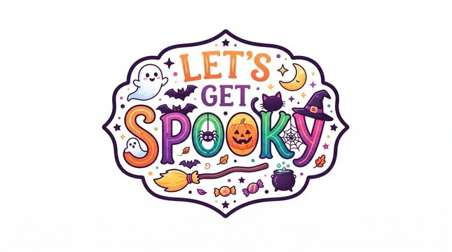 Let us get spooky lettering surrounded by Halloween icons.