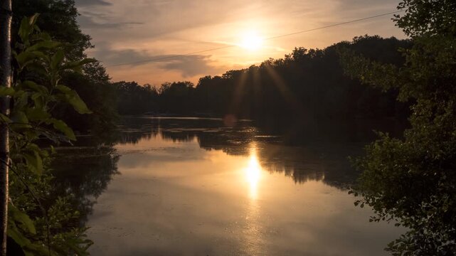 Sunset Timelapse Frame over Lake at Parc de Fierbois