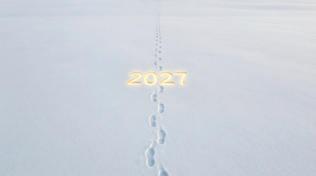 2027 Number with Footprints in Snow Landscape