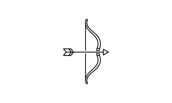 Minimalist vector line art icon of a bow and arrow ready for shooting isolated