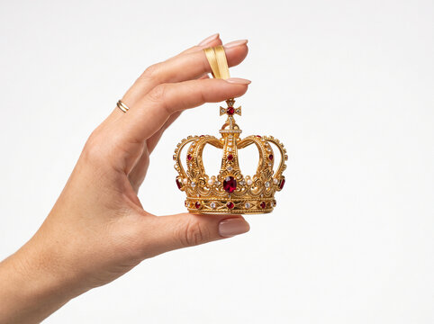 Woman Holding a Small Decorative Golden Crown Ornament
