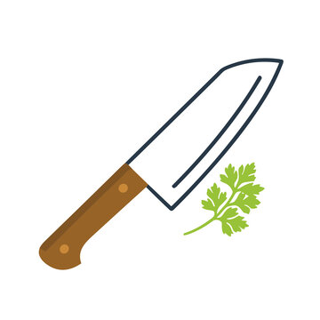 Chef's knife and parsley sprig illustration