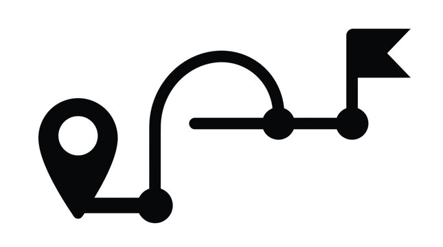 Curved navigation path with location pin and finish flag representing journey milestones