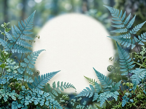 Blue Leaves and Foliage Background &ndash; Elegant Botanical Frame with Empty Center Copy Space