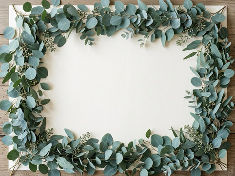 Blue Leaves and Foliage Background &ndash; Elegant Botanical Frame with Empty Center Copy Space