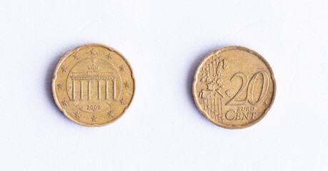 German 20 Euro Cent Coin from 2002 on White Background © Yessstockphoto