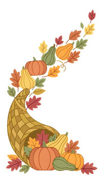 Autumn cornucopia with pumpkins and leaves