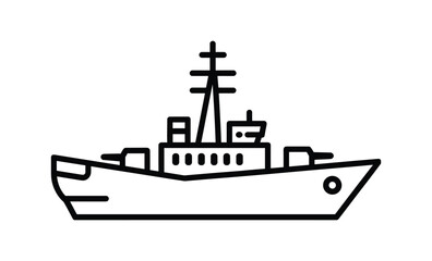 Obraz premium Simple linear icon of a military warship isolated on white background