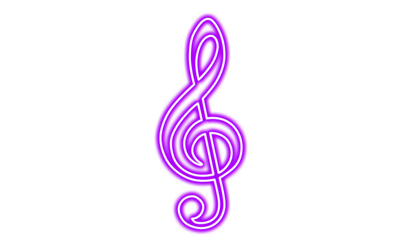 Neon purple treble clef symbol isolated on transparent background