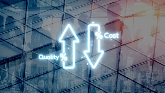 Business concept showing cost reduction and quality increase using Lean, Six Sigma, and Total Quality Management (TQM) to enhance efficiency, value, and customer satisfaction. Muxer