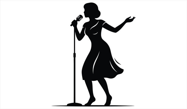 Woman singing into microphone on stage performance silhouette