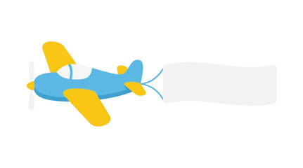 Cartoon biplane pulling a blank banner flat vector illustration © Dl Vect