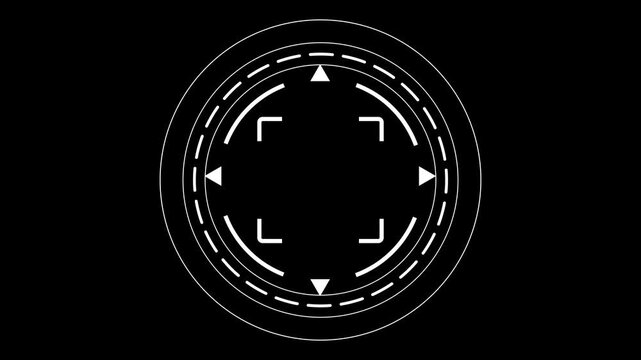 Camera reticle animation displays focus brackets and rings. Optical tracking coordinates guide this camera reticle. Digital viewfinder recording controls use camera reticle.