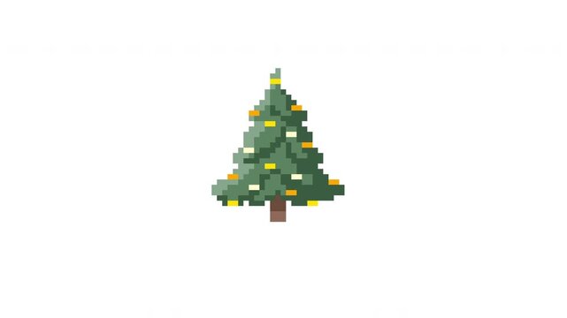 Animated pixel art Christmas Tree with flashing garland lights loop