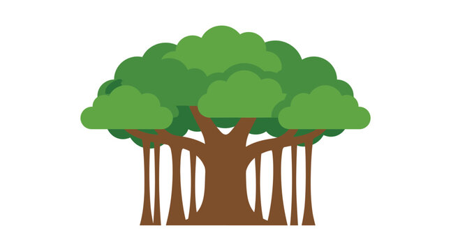 Banyan tree illustration with dense green foliage and brown trunk