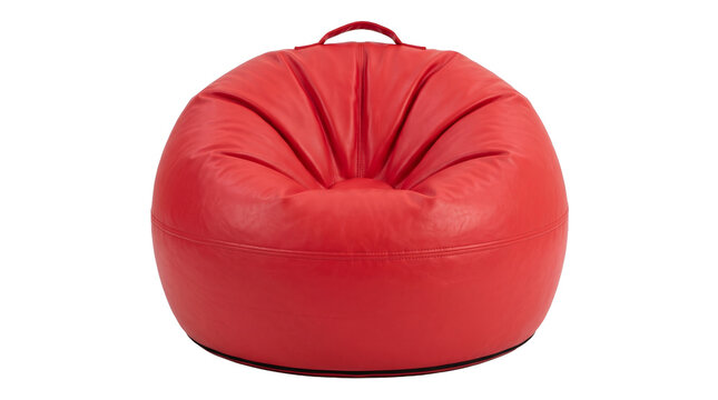 Red leather bean bag chair with round shape isolated on transparent background for modern home decor.