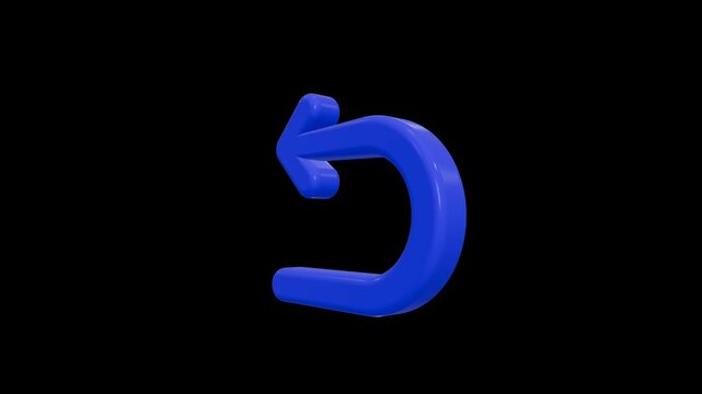 Glossy 3D blue back arrow icon against black background