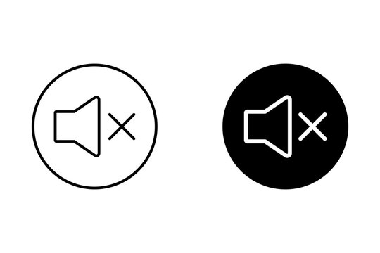 Mute volume speaker icons in black and white circle buttons for web and mobile interface design