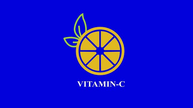 Vitamin C orange and structure. Pill vitamins complex - icon, vector. Essential Vitamin C for Better Health - Animated Illustration. vitamin C text with bubble effect on white background.