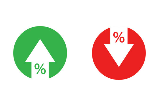 Green and red percentage icons with up and down arrows for financial growth and decline concepts