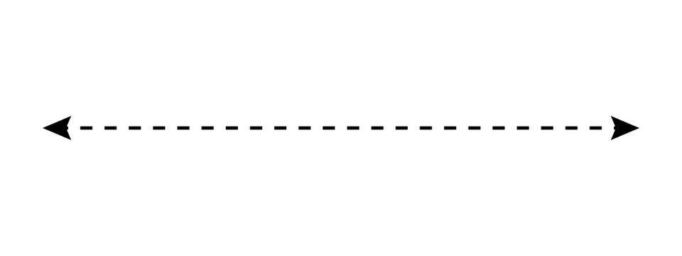 Horizontal double sided arrow line with dashed stroke for dimension and measurement design