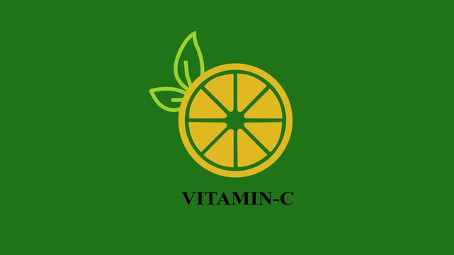 Vitamin C orange and structure. Pill vitamins complex - icon, vector. Essential Vitamin C for Better Health - Animated Illustration. vitamin C text with bubble effect on white background.