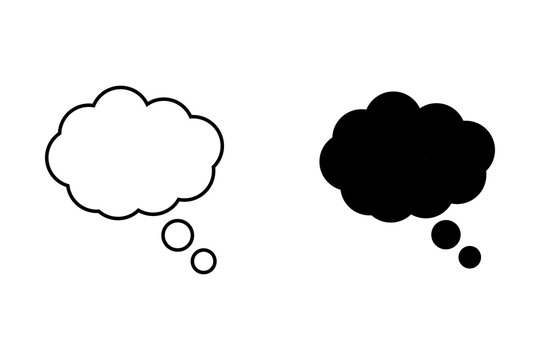Set of black and white thought bubble icons for communication and thinking concepts