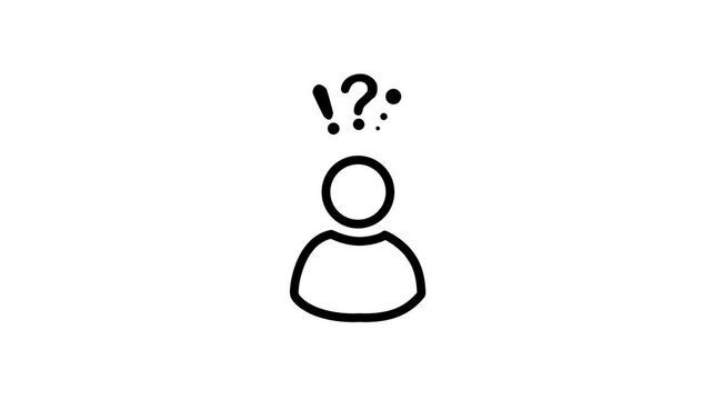 User silhouette with question mark - video. FAQ. Question Mark Loop Animation. User Identity Unknown Person Symbol Isolated On Black Background. 