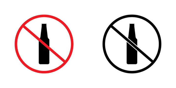 No alcohol allowed sign icon with a bottle inside a circle with a cross line