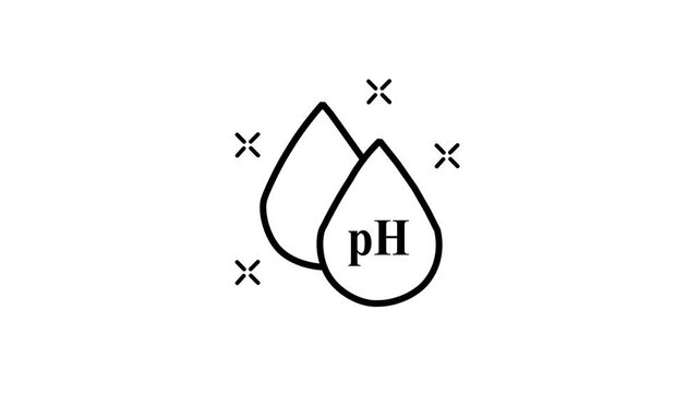 PH line icon with water drops - video, icon, vector.  sign bright water drop with H2O.single water droplet with light reflection and black background. Water drop , H2O text and water drop. 