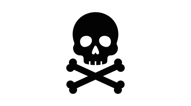 Black skull and crossbones icon on a white background representing danger and toxicity