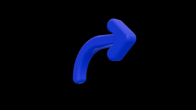 Glossy blue 3D curved arrow pointing to upper right corner