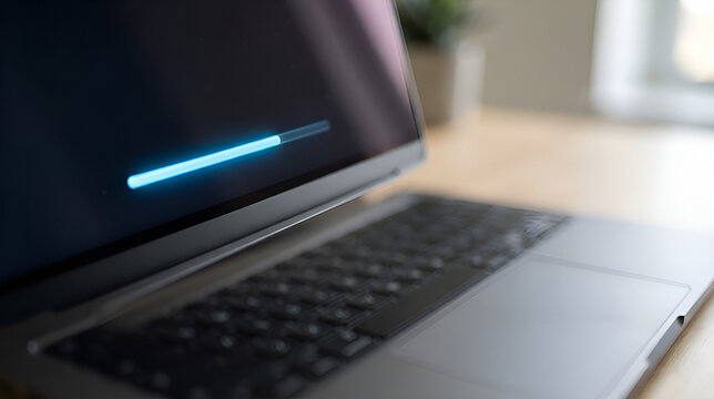 Laptop with blue loading bar on screen