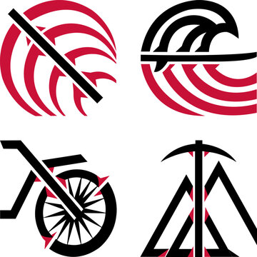 Geometric Logo Collection with Wave Bicycle Pickaxe and Abstract Symbols