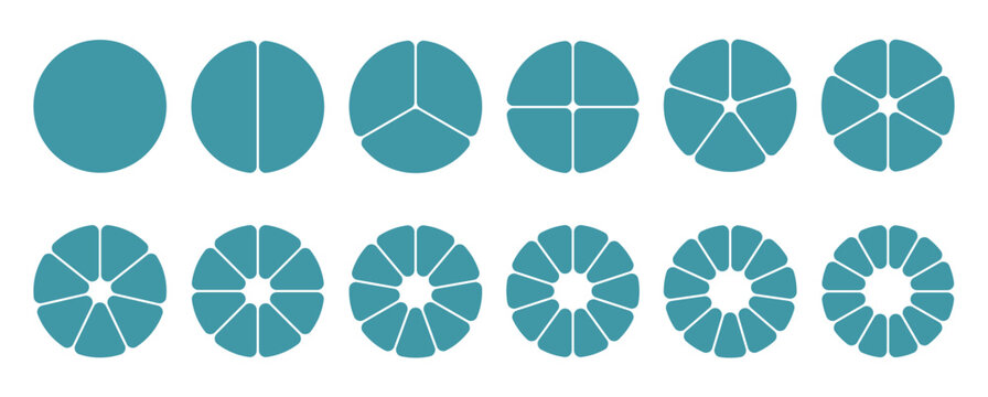 Pie chart set of circle infographic template.Circular shape diagram set vector.Graphic circles divided from 1 to 12 parts
