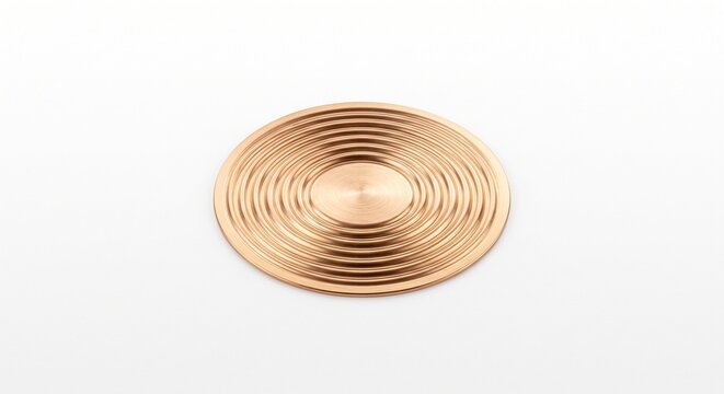 Cryogenic pressure regulator sensing diaphragm. Ultra-thin high-purity beryllium copper disc with uniform ripple profile for ultra-pure fluid handling hardware. Isolated on pure white background.
