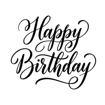 Elegant Happy Birthday Black Calligraphy Text with Luxurious Brush Script Isolated on Transparent Background