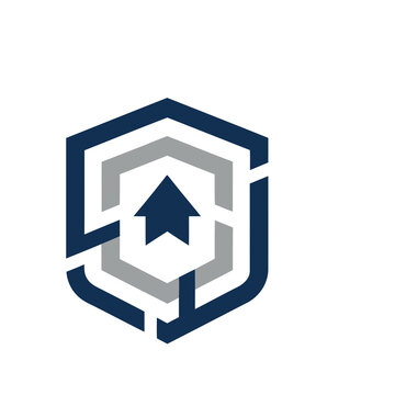 Hexagonal logo with upward arrow