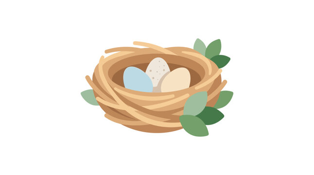 Bird s nest with speckled eggs is a flat vector illustration
