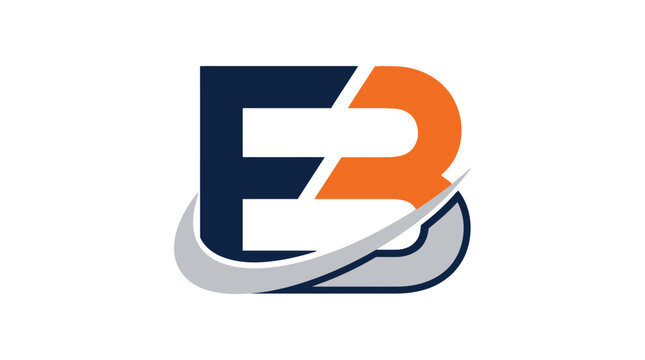 Modern business logo design featuring letter combination eb with vibrant orange and navy blue colors