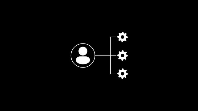 Animated gear with project manager icon on black background. Stakeholders management icon concept.  featuring a rotating gear.4k Video
