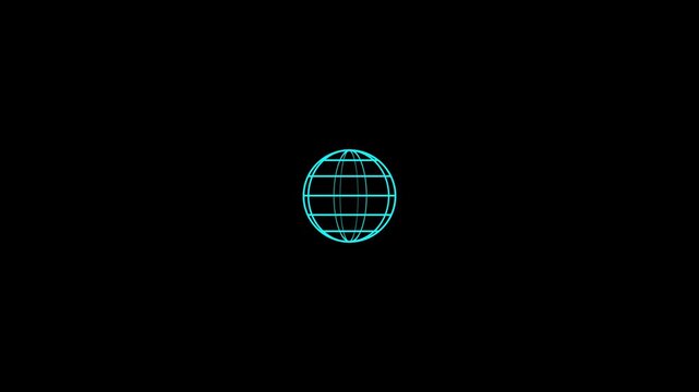 Animated globe model line icon. Earth satellite. Map of world. global spinning , Globe, planet, Earth icon animation.  on a black background. 4k video