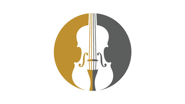 Minimalist violin silhouette vector logo design featuring elegant gold and grey circular artistic elements