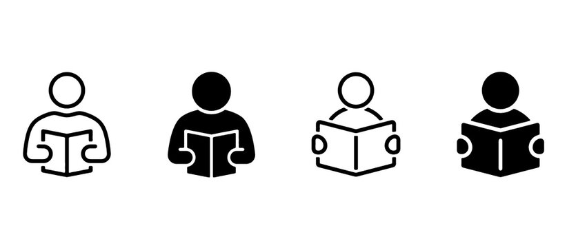 Reading Book Icon Set. Reader, Education, Learning, Learn and Read Book Symbols. Vector Illustration.