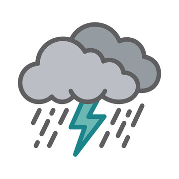 Stylized storm cloud with rain and lightning icon