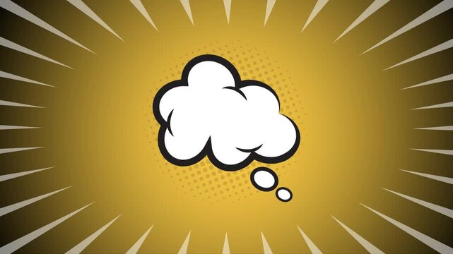 Comic book thought bubble with golden radial lines and copy space